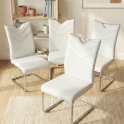 Set 4 sedie sala da pranzo imbottite in ecopelle bianco con gambe in metallo Soraya