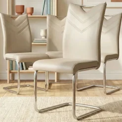 Set 4 sedie sala da pranzo imbottite in ecopelle beige con gambe in metallo Soraya