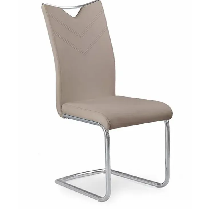 Set 4 sedie sala da pranzo imbottite in ecopelle beige con gambe in metallo Soraya