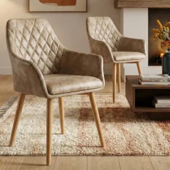 Set 2 sedie sala da pranzo imbottite in ecopelle beige Soleil
