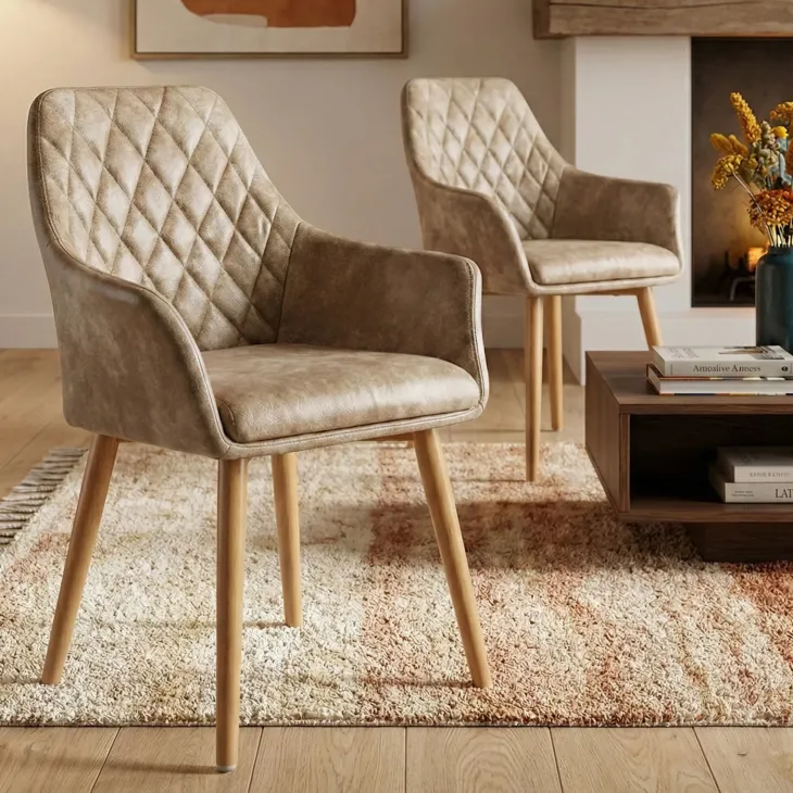 Set 2 sedie sala da pranzo imbottite in ecopelle beige Soleil