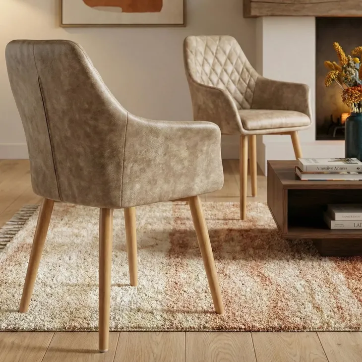 Set 2 sedie sala da pranzo imbottite in ecopelle beige Soleil