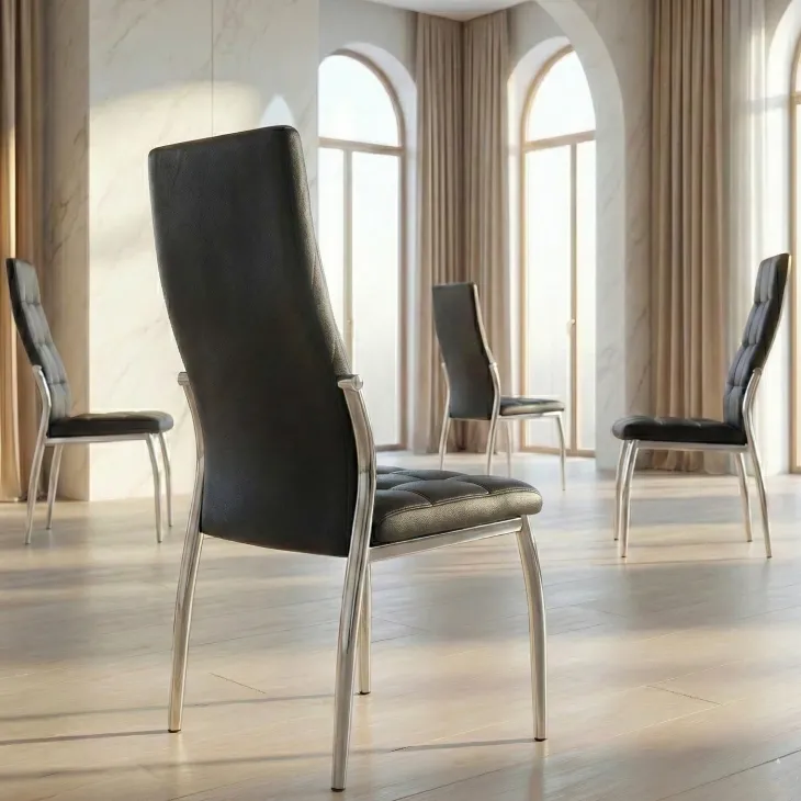Set 4 sedie sala da pranzo imbottite in ecopelle nera e struttura acciaio Sveva Gihome®