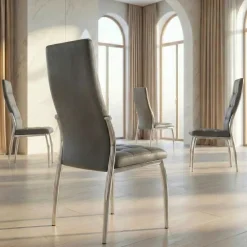 Set 4 sedie sala da pranzo imbottite in ecopelle grigia e struttura acciaio Sveva Gihome®