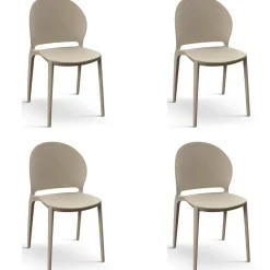 Set 4 sedie sala da pranzo impilabili moderne in polipropilene tortora Pelican