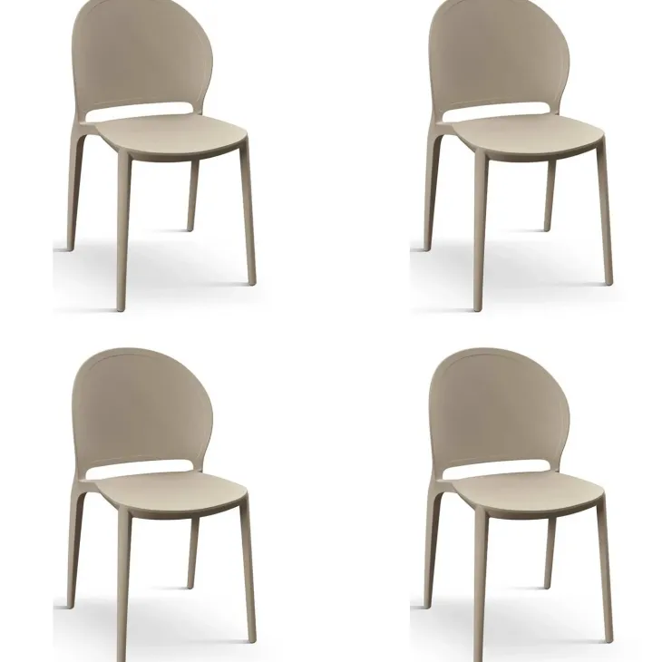 Set 4 sedie sala da pranzo impilabili moderne in polipropilene tortora Pelican