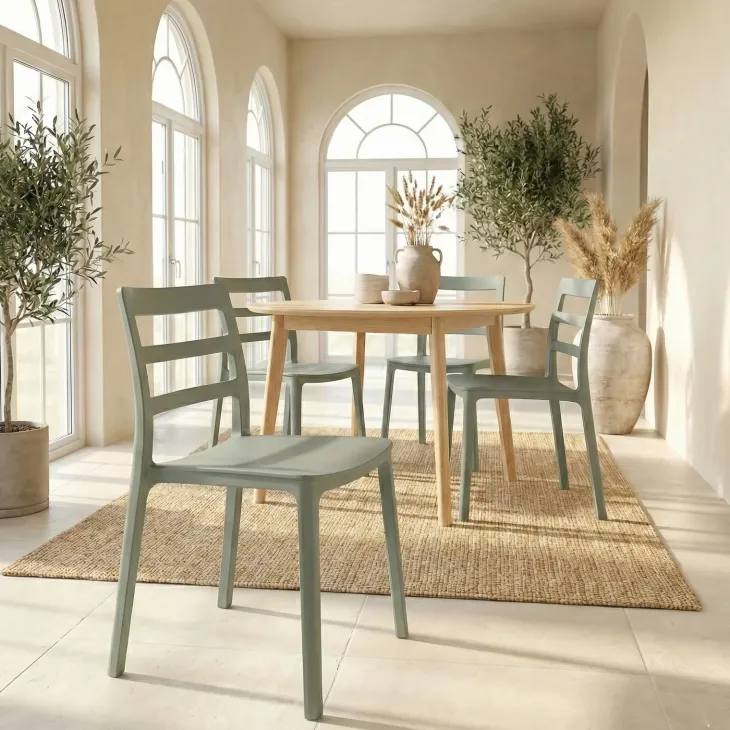 Set 4 sedie sala da pranzo impilabili moderne in polipropilene verde Nature