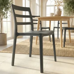 Set 4 sedie sala da pranzo impilabili moderne in polipropilene nero Nature