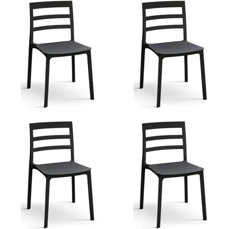 Set 4 sedie sala da pranzo impilabili moderne in polipropilene nero Nature