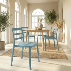 Set 4 sedie sala da pranzo impilabili moderne in polipropilene azzurra Nature