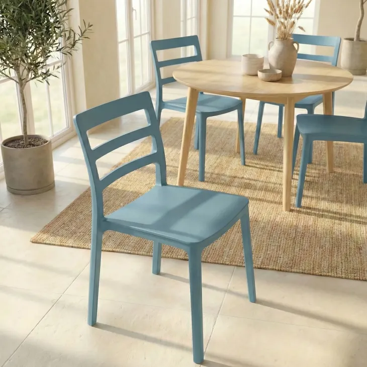 Set 4 sedie sala da pranzo impilabili moderne in polipropilene azzurra Nature