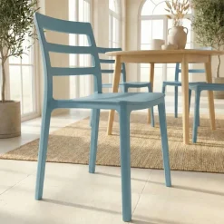 Set 4 sedie sala da pranzo impilabili moderne in polipropilene azzurra Nature