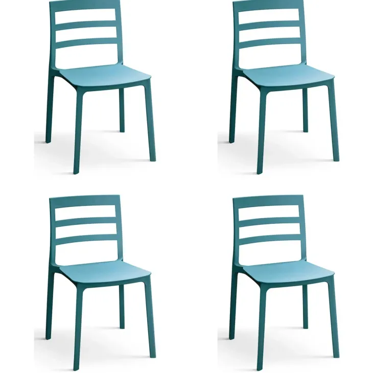 Set 4 sedie sala da pranzo impilabili moderne in polipropilene azzurra Nature