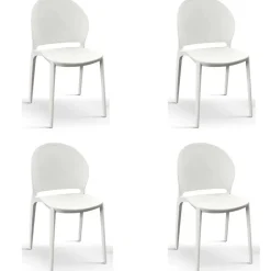 Set 4 sedie sala da pranzo impilabili moderne in polipropilene bianco Pelican