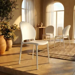 Set 4 sedie sala da pranzo impilabili moderne in polipropilene bianco Pelican