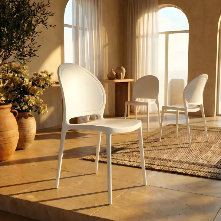 Set 4 sedie sala da pranzo impilabili moderne in polipropilene bianco Pelican