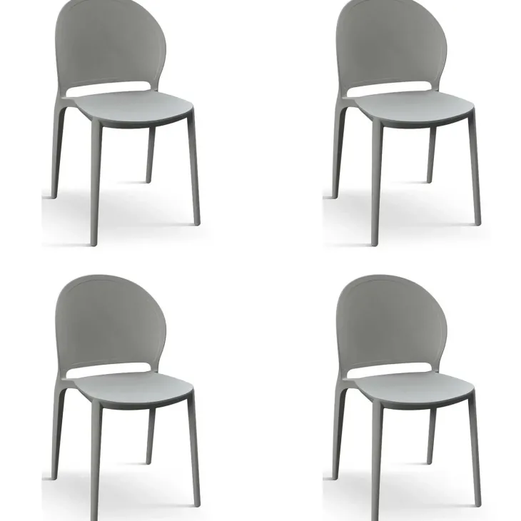 Set 4 sedie sala da pranzo impilabili moderne in polipropilene grigio Pelican
