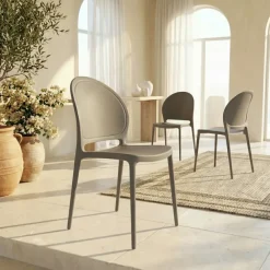 Set 4 sedie sala da pranzo impilabili moderne in polipropilene grigio Pelican