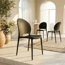 Set 4 sedie sala da pranzo impilabili moderne in polipropilene nero Pelican