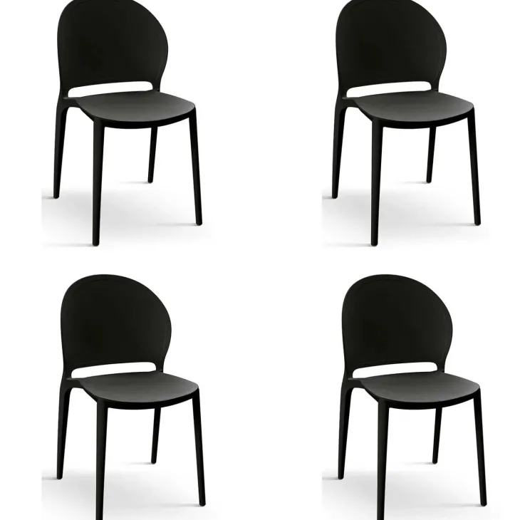 Set 4 sedie sala da pranzo impilabili moderne in polipropilene nero Pelican