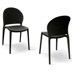 Set 4 sedie sala da pranzo impilabili moderne in polipropilene nero Pelican