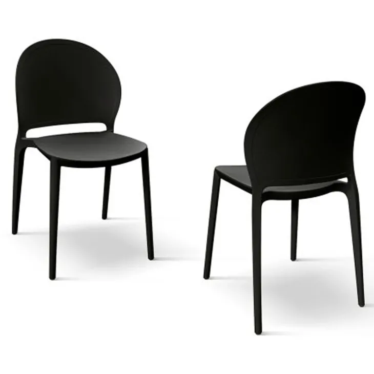 Set 4 sedie sala da pranzo impilabili moderne in polipropilene nero Pelican
