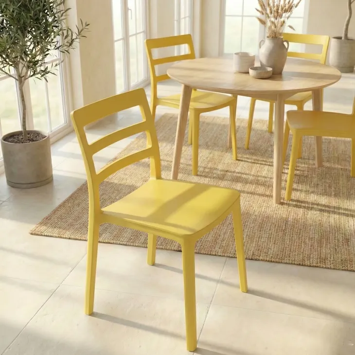 Set 4 sedie sala da pranzo impilabili moderne in polipropilene giallo Nature