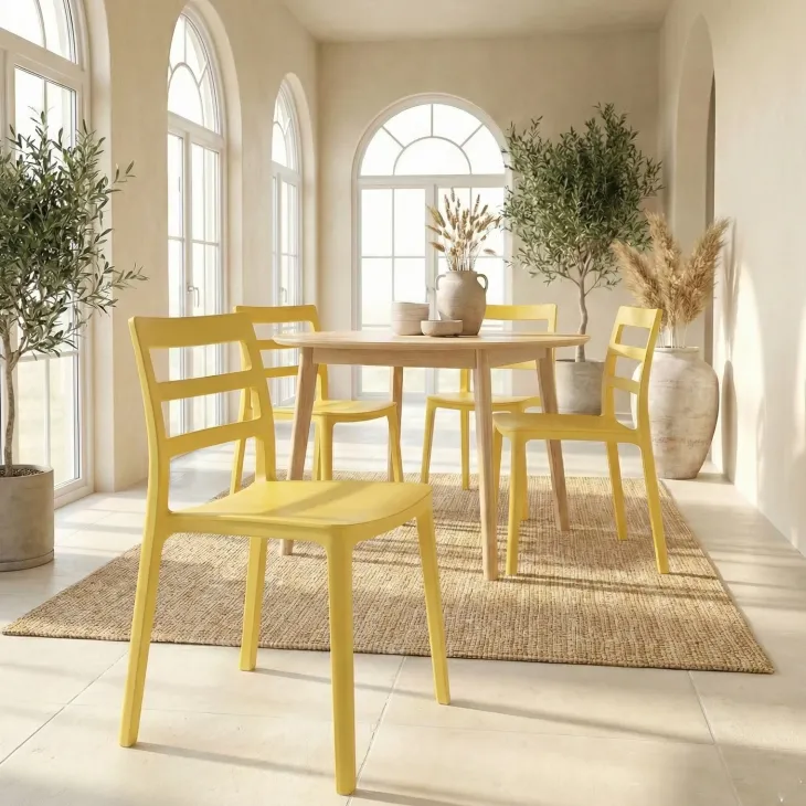 Set 4 sedie sala da pranzo impilabili moderne in polipropilene giallo Nature