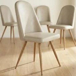 Set 4 sedie sala da pranzo in ecopelle beige rovere miele Romea