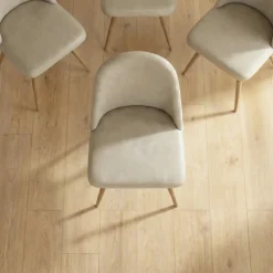 Set 4 sedie sala da pranzo in ecopelle beige rovere miele Romea