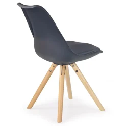 Set 4 sedie sala da pranzo in ecopelle design moderno nero gambe in legno rovere Nives