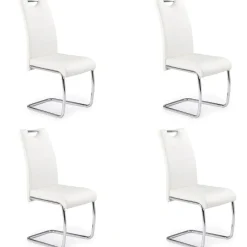 Set 4 sedie sala da pranzo in ecopelle e acciaio cromato bianco Deva