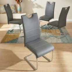 Set 4 sedie sala da pranzo in ecopelle e acciaio cromato grigio Deva