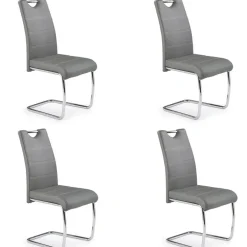 Set 4 sedie sala da pranzo in ecopelle e acciaio cromato grigio Deva