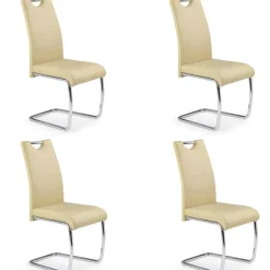 Set 4 sedie sala da pranzo in ecopelle e acciaio cromato beige Deva