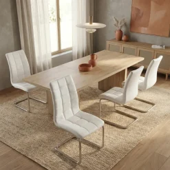 Set 4 sedie sala da pranzo in ecopelle imbottite e metallo bianco Gloria