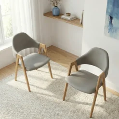 Set 2 sedie sala da pranzo in ecopelle grigio rovere Elvis