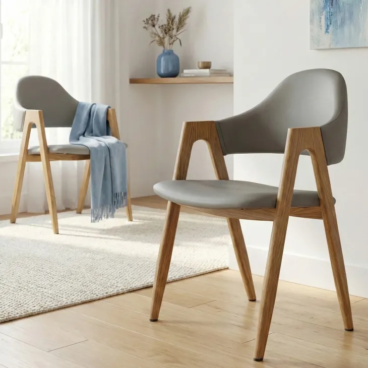 Set 2 sedie sala da pranzo in ecopelle grigio rovere Elvis