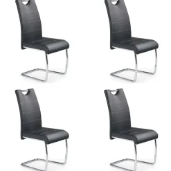Set 4 sedie sala da pranzo in ecopelle e acciaio cromato nero Deva