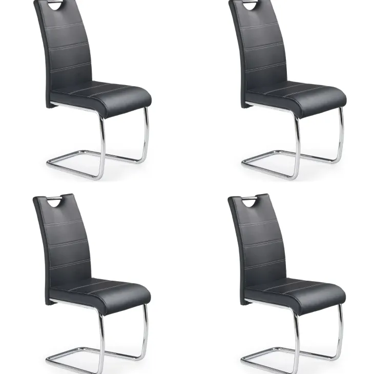 Set 4 sedie sala da pranzo in ecopelle e acciaio cromato nero Deva