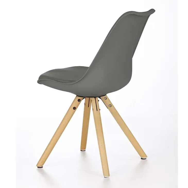 Set 4 sedie sala da pranzo in ecopelle design moderno grigio gambe in legno rovere Nives