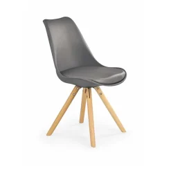 Set 4 sedie sala da pranzo in ecopelle design moderno grigio gambe in legno rovere Nives