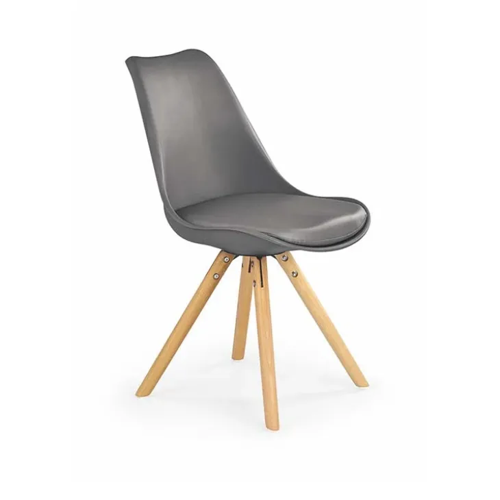 Set 4 sedie sala da pranzo in ecopelle design moderno grigio gambe in legno rovere Nives