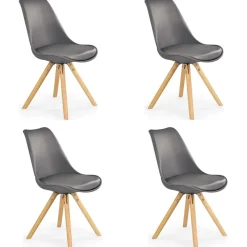 Set 4 sedie sala da pranzo in ecopelle design moderno grigio gambe in legno rovere Nives