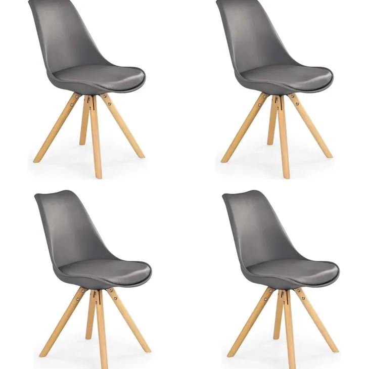 Set 4 sedie sala da pranzo in ecopelle design moderno grigio gambe in legno rovere Nives