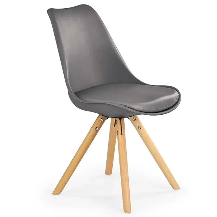 Set 4 sedie sala da pranzo in ecopelle design moderno grigio gambe in legno rovere Nives
