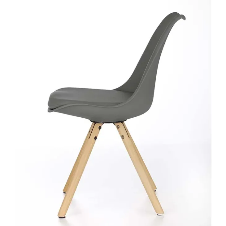 Set 4 sedie sala da pranzo in ecopelle design moderno grigio gambe in legno rovere Nives