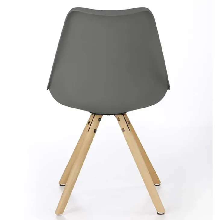 Set 4 sedie sala da pranzo in ecopelle design moderno grigio gambe in legno rovere Nives