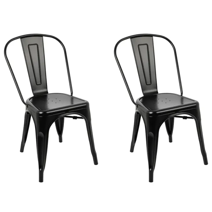 Set 2 sedie sala da pranzo in metallo impilabili industrial nero opaco Lix