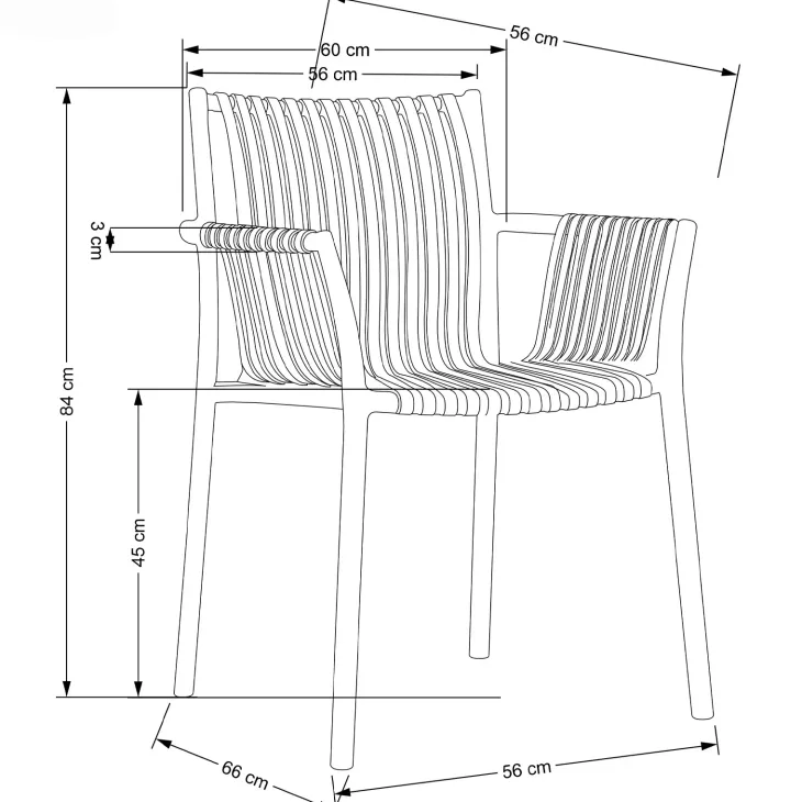 Set 4 sedie sala da pranzo in polipropilene impilabili con braccioli grigio Wren
